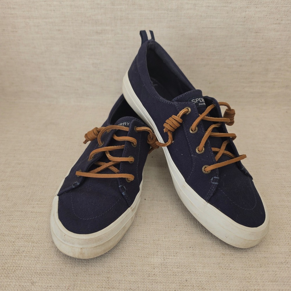 Sperry Crest Vibe Navy Canvas Sneakers Womens 10 STS98642 Blue Slip On Shoes